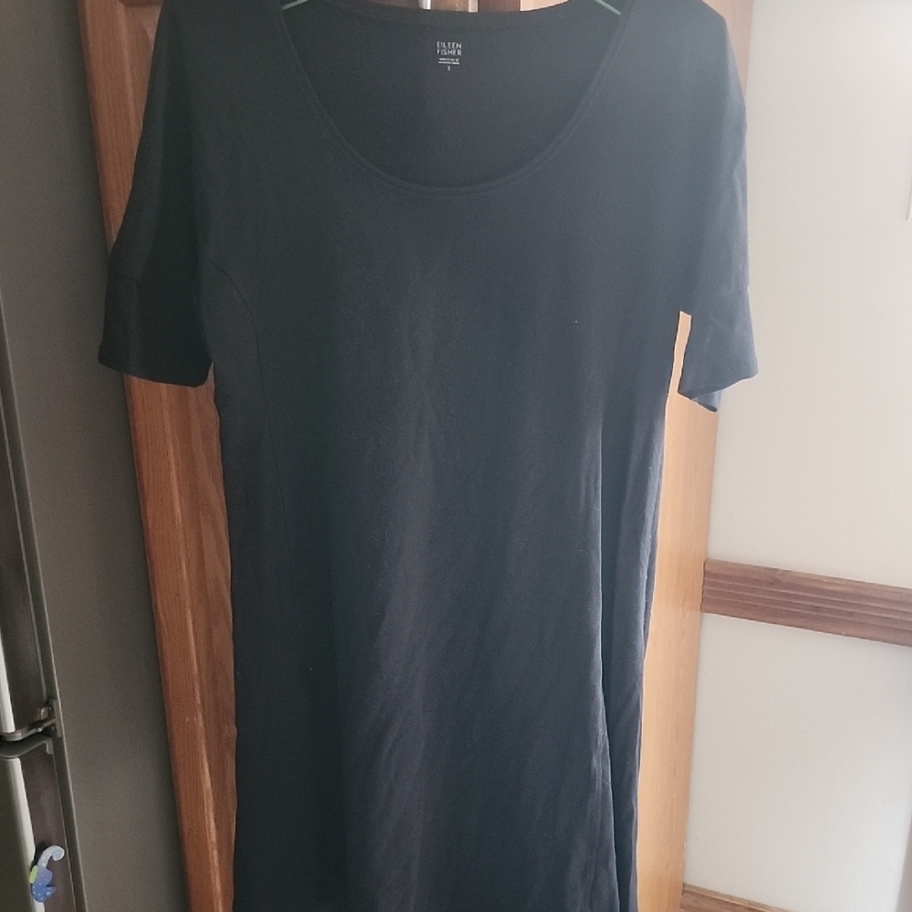 Eileen Fisher Organic Cotton Black Short Sleeve Dress Small